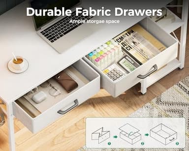Coleshome Small Computer Desk with Drawers, 40 Inch Reversible Home Office Desk with Power Outlet, Study Laptop Vanity Table with Storage Shelves for Bedroom Small Space, White - Image 5