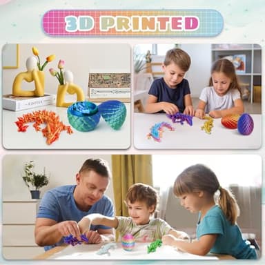4PCS 3D Printed Dragon Eggs with Dragon Inside, Mini Mystery Egg Articulated Crystal Fidget Toy, Home Office Decor Executive Gift, Surprise 3D Printed Animals Toy Set (Set C) - Image 6