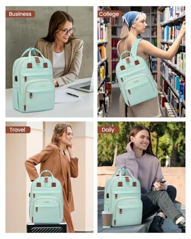 LOVEVOOK Laptop Backpack Purse for Women, Unisex Large Capacity 17 Inch Travel Anti-theft Bag, Work Business Computer Bags Backpack for Men, Casual Hiking Daypack with Lock, Mint Green - Image 8