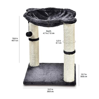 Amazon Basics Cat Condo Tower with Hammock Bed and Scratching Post,Easy to Assemble,Plush Hammock,Interactive Hanging Ball, Durable Sisal Scratch Posts for Indoor Cats, 15.8 x 15.8 x 19.7 Inches, Gray - Image 3
