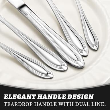 TIVOLI Silverware Set for 6, 30 Piece Heavy Duty Stainless Steel Flatware Utensils Cutlery Set Including Steak Knife Fork and Spoon, Dishwasher Safe, Gift Package for Wedding Housewarming (Silver) - Image 3