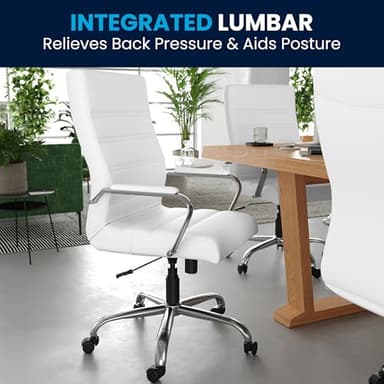 Flash Furniture Whitney High-Back Swivel LeatherSoft Desk Chair with Padded Seat and Armrests, Adjustable Height Padded Office Chair, White/Chrome - Image 9