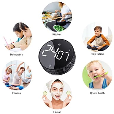 AVINIA Digital Kitchen Timers, Visual timers Large LED Display Magnetic Countdown Countup Timer for Classroom Cooking Fitness Baking Studying Teaching, Easy for Kids and Seniors Black - Image 6