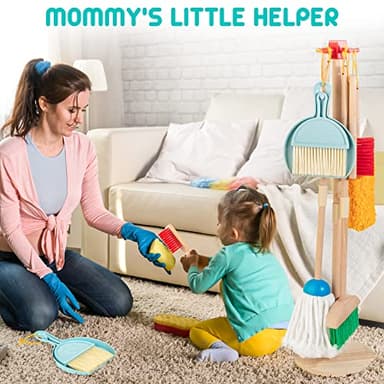 HELLOWOOD Kids Cleaning Set, 8 Pcs Wooden Housekeeping Play Set Includes Broom Mop Duster Dustpan Brushes Rag and Organizing Stand, Cleaning Toys Gift for Toddlers Girls Boys Age 3-6, Solid Beech Wood - Image 6