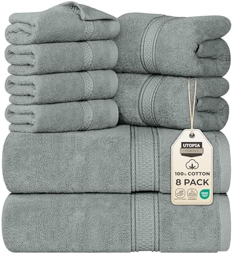 Utopia Towels 8 Piece Premium Towel Set, 2 Bath, 2 Hand, and 4 Wash Cloths, 600 GSM 100% Ring Spun Cotton, Highly Absorbent Towels for Bathroom, Gym, Hotel, and Spa, Cool Grey - Image 1