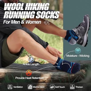 ANTSANG Merino Wool Ankle Hiking Socks Compression Warm Thermal Thick Cushion Winter Running No Show Moisture Wicking Socks Gifts Stocking Stuffers for Women Men 6 Pairs(Dark Mixed,L) - Image 2