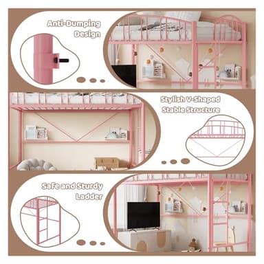 GarveeHome Loft Bed Twin Size, Heavy Duty Metal Loft Bed Frame with Arched Guardrail and Safety Ladder, Space-Saving, No Box Spring Needed, Pink - Image 6