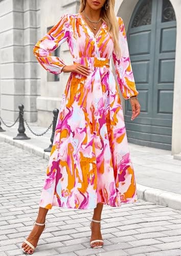 PRETTYGARDEN Women's Spring Floral Midi Dress Casual Fall V Neck Long Sleeve Flowy Beach Wedding Guest Vacation Dresses (Multicolored Print,XX-Large) - Image 7