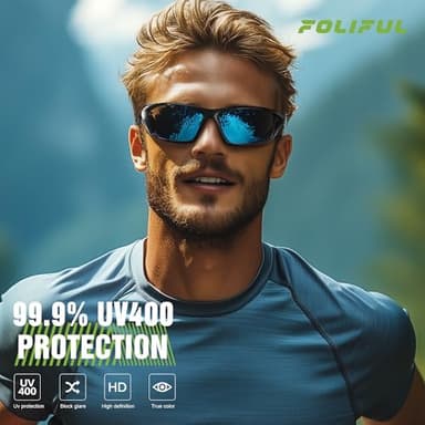 Foliful Polarized Sports Sunglasses for Men, Mens Sunglasses Wrap Around UV400 Protection for Cycling Fishing Driving, Grey/Ice Blue/Yellow - Image 2