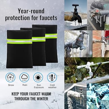 OYOUNGNI Outdoor Faucet Covers for Winter Freeze Protection, Waterproof Thickened Socks, Reusable Insulated Spigot Cover, 8.3" H x 5.9" W, 3 Pack Black - Image 6