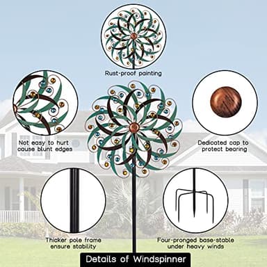 VEWOGARDEN 20" Dia Large Wind Spinner, Outdoor Metal Windmill Spinner - Yard Art Spinner Wind Catchers Sculpture for Patio, Lawn & Garden Decor - Image 2