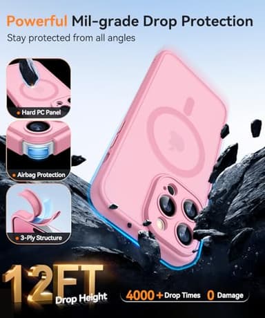 CANSHN Magnetic Compatible with iPhone 14 Pro Max Case, Upgraded [Full Camera Protection] [Compatible with Magsafe] [Translucent Matte] Shockproof Protective Phone Case Cover 6.7 Inch - Pink - Image 7