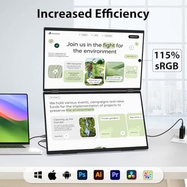 InnoView 18.5" 100Hz Dual Portable Monitor Built-in Speakers 115% sRGB 315°Adjustable Dual Stacked Folding Monitor (Wins/Mac) 1080P Laptop Screen Extender for Laptop(No Driver Needed) - Image 7