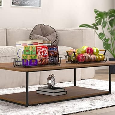 2-Tier Countertop Fruit Basket Bowl Storage with Two Banana Hangers and Wooden Handles, Black - Image 6
