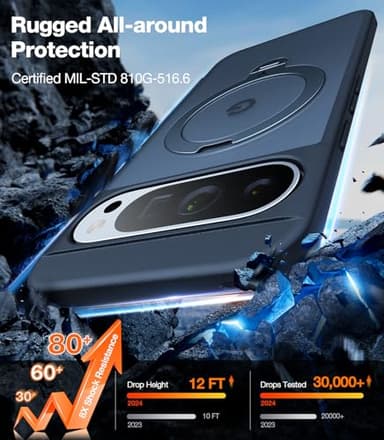 TORRAS 360°Spin Magnetic Stand for Google Pixel 9 Pro Case/Pixel 9 Case, 12FT Military Protection, Compatible with Magsafe, Shockproof Translucent Slim Pixel 9 Pro Phone Case with Ring Holder, Black - Image 5