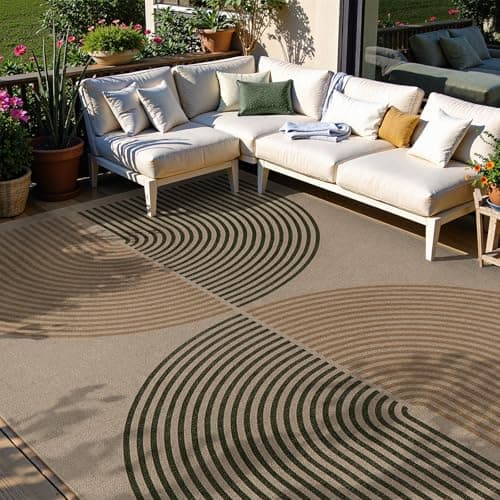 Lahome Modern Rainbow Easy Jute Rug, 6x9 Rug for Living Room Washable Indoor Outdoor Patio Rug, Farmhouse Rug for Bedroom Non Slip Contemporary Carpet for Backyard Deck Office Decor - Image 1