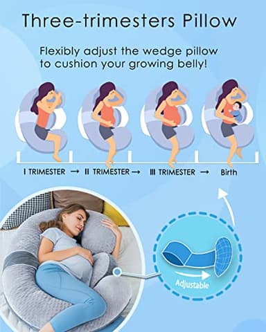 QUEEN ROSE Pregnancy Pillows, E Shaped Full Body Pillow for Sleeping, with Pregnancy Wedge Pillow for Belly Support, 60 Inch Maternity Pillow for Side Sleeper, Grey Velvet - Image 5