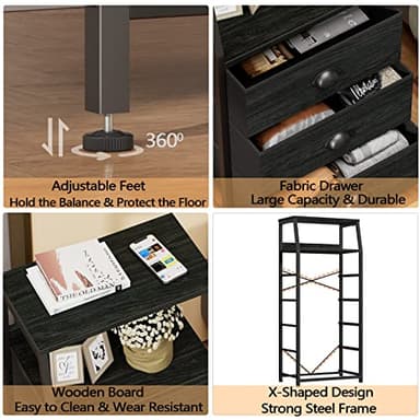 Furnulem Black Dresser with 5 Drawers, Vertical Storage Tower Fabric Dresser for Bedroom, Hallway, Entryway, Nursery, Closet Organizer, Nightstand Bedside Table Furniture, Sturdy Steel Frame, Wood Top - Image 5