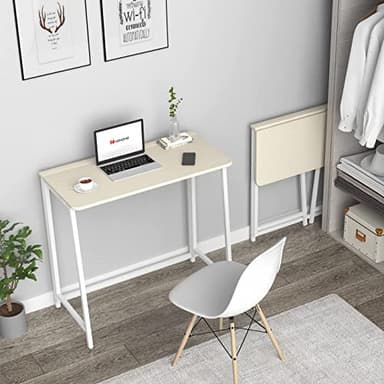 WOHOMO Folding Desk, Small Foldable Desk 31.5" for Small Spaces, Space Saving Computer Table Writing Workstation for Home Office, Easy Assembly, Oak - Image 2