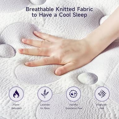 King Mattress, 12 Inch Hybrid Mattress in a Box with Handles, Lavender Gel Memory Foam Bed Pad, Pocket Springs for Motion Isolation & Edge Support, 365 Night Trial, Fiberglass-Free, CertiPUR-US - Image 3