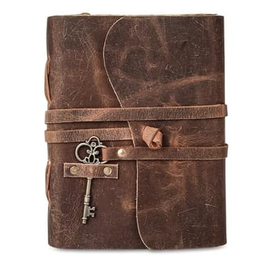 Leather Journal with Lined and Unlined Deckle Edge Paper 8x6 inch and Vintage Key | Handmade Writing Notebook Diary | Bound Daily Notepad for Men & Women Medium, Sketch/Writing pad for Artists - Image 2