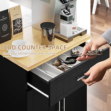 Shintenchi Kitchen Island Cart with Storage,Rolling Kitchen Island Side Table on Wheels with Worktop,Single Door Storage Cabinet and Drawer for Kitchen,Dinning Room, Black - Image 4