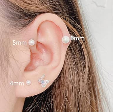 14K Gold Screw Back Pearl Stud Earrings for Women,Flat Back Pearl Cartilage Earrings Helix Earrings Hypoallergenic 316L Surgical Steel Piercing Jewelry Gift for Toddlers (5mm Pearl, Gold) - Image 4