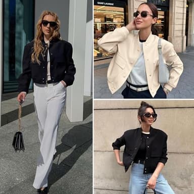 Zando Bomber Jacket Women 2026 - Short Cropped Jacket Women Button Down Long Sleeve Casual Varsity Jackets with Pockets - Image 4