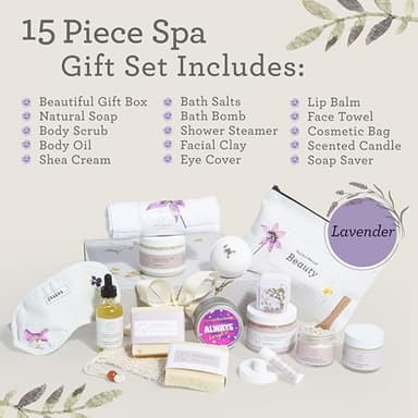 Lizush Luxury Spa Gifts for Women - 15 Piece Lavender Gifts for Her, Gift Baskets for Women, Body Care Set for Mom, Birthday Box, Self Care Spa Kit For Wife - Handmade in the USA - Image 2