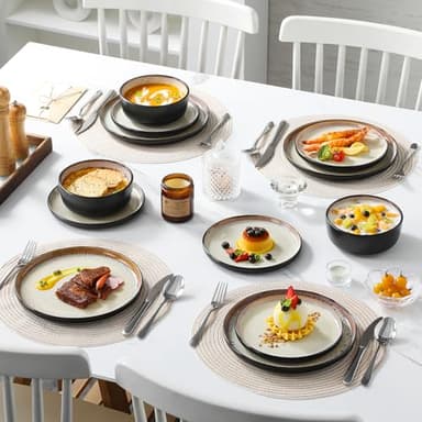 vancasso Plates and Bowls Sets, 24 Pieces Stoneware Dinnerware Sets for 8, Kitchen Dish Set Mircowave and Dishwasher Safe Dinner Set Ceramic Dishware, Light Cream, Series AMBER - Image 7