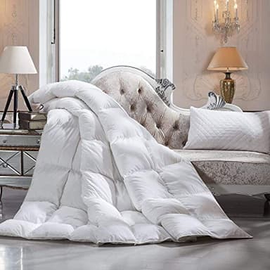 Luxurious Twin/Twin XL Size Goose Down Fiber Waterfowl Feather Fiber Comforter Duvet, 100% Egyptian Cotton Cover, 50 oz. Fill Weight, Baffle Box Design, White Solid - Image 3