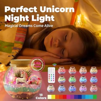 Unicorn Light-Up Terrarium Kit for Kids - LED Night Light Birthday Gift for Girls Ages 4 5 6 7 8-12 Year Old - Unicorn Toys for Girls - DIY Arts and Crafts Kit for Kids - Image 8