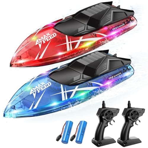 TOLLCY Remote Control Boat for Kids, 2Pack RC Boats with LED Lights for Pools Lakes River & Bathtub, 2.4Ghz Control, Whole Body Waterproof, 2 Rechargeable Batteries Summer Water Toys - Image 1