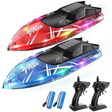 TOLLCY Remote Control Boat for Kids, 2Pack RC Boats with LED Lights for Pools Lakes River & Bathtub, 2.4Ghz Control, Whole Body Waterproof, 2 Rechargeable Batteries Summer Water Toys - Image 1