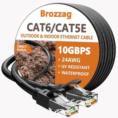 Ethernet Cable 50ft For Cat6/Cat5E, 40Gbps Support Cat8/Cat7, 24AWG Network Cable Indoor&Outdoor, Direct Burial Waterproof & UV Resistant, High Speed Snagless RJ45 LAN Cord -POE/Modem/Router, Black - Image 1