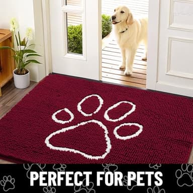 Smiry Dog Door Mat for Muddy Paws, Absorbent Dirt Trapper Non Slip Quick Dry Washable Chenille Mat for Mud Dogs, Entry Rug for Indoor and Outdoor (40x32 Inches, Burgundy) - Image 7