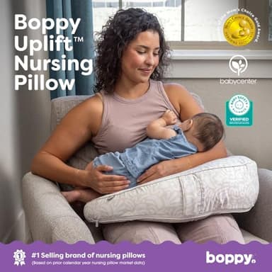 Boppy Uplift Nursing Pillow - Wedge Bottle & Breastfeeding Pillow to Reduce Spit-Up and Reflux Symptoms, with Body-Inclusive Opening and Belt, Baby Safety Alliance Verified - Cream Retro Squiggles - Image 2