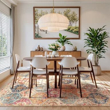Lahome Moroccan Washable Area Rugs 8x10, 8x10 Rugs for Living Room Bedroom, Ultra-Thin Oriental Non-Slip Foldable Non Shedding Accent Large Carpet for Office Dining Room, Cream/Multi - Image 3
