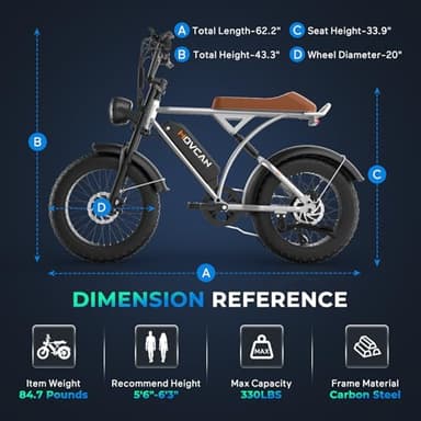 Movcan V60 Pro Electric Bike, 48V 18.2Ah Removable Battery 20” Fat Tire Electric Bike, 1500W Motor 33MPH Top Speed Electric Motorcycle, 7 Speed Dual Hydraulic Brake E Bikes for Adults Electric, Silver - Image 9