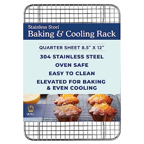 Ultra Cuisine Stainless Steel 8.5 x 12-inch Cooling and Baking Rack - Oven-Safe - Dishwasher-Safe - Heavy Duty - Tight Wire Bake for Oven Cooking - Quarter Sheet Pan - Ideal as Roasting Rack - Image 1