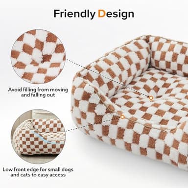 JOEJOY Dog Bed for Large Medium Small Dogs - Rectangle Orthopedic Dog Sofa Bed, Cute Modern Puppy Bed with Jacquard Shaggy Plush & Anti Slip Bottom, 35x25x10inches, Brown - Image 5