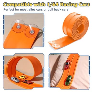 Upgrade Flexible Race Track for Hot Wheels Cars Flex Tracks for Kids 3+, 15Ft Race Car Track Compatible with Hot Wheels, Matchbox and Diecast 1/64th Cars, Roll Up Car Ramp Toy with Strong Suction Cups - Image 2