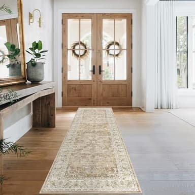 U'Artlines 2' x 6' Boho Hallway Runner Rug Vintage Farmhouse Non Slip Soft Washable Accent Runner Carpet for Kitchen, Entryway, Laundry, Living Room(Cream Tan) - Image 8