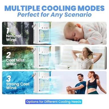 Portable Air Conditioners Fan,Small Cooler Evaporative Air Conditioner with Remoter,Mini Portable AC for Room Camping Car Office,3-in-1 Desktop Personal Mini Cooler with Colorful Night Light - G - Image 4