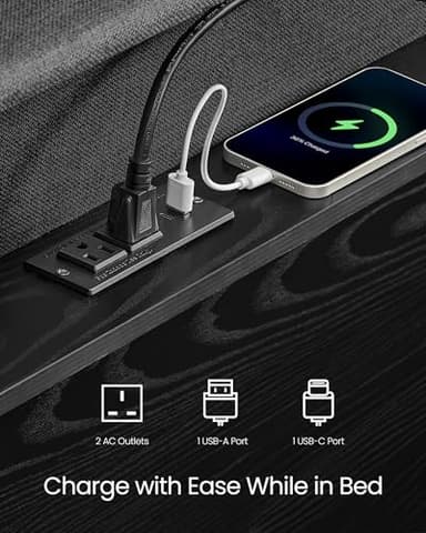 VASAGLE Queen Bed Frame with 51.4 Inch Tall Storage Headboard, Bed Frame Queen Size with 4 Storage Drawers on Wheels, LED Lights, Charging Station, No Box Spring Needed, Modern, Dark Gray URMB891G02 - Image 6