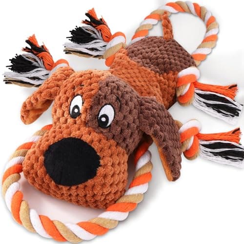 Plush Dog Toys with Rope, Squeaker & Crinkle Paper – Interactive Squeaky Chew Toy for Large Dogs & Puppies – Tough Pet Toy for Tug of War, Fetch & Dental Exercise - Image 1