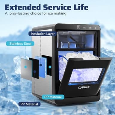 COSTWAY Countertop Nugget Ice Maker, 44 lbs/24H Chewable Sonic Ice Machine w/Self Cleaning, Ready in 6 Mins, Low Noise, Pull-Out Water Tank & Touch Control Panel for Home, Bar, Kitchen, RV - Image 8