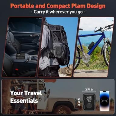 Tire Inflator Portable Air Compressor - Air Pump for Car Tires Cordless Rechargeable, 150PSI Electric Bike Tire Pump with Pressure Gauge for Bicycle Motorcycle Ball, Gifts for Car Owner, Auto Shutoff - Image 4