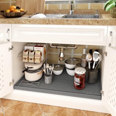 TigeJoy Under Sink Mat 19" x 19" - Silicone Sink in Kitchen and Bathroom Organizers and Storage, Waterproof Protector for Drawer Shelf and Cabinet Liner, Flexible Sink Drip Tray - Image 2