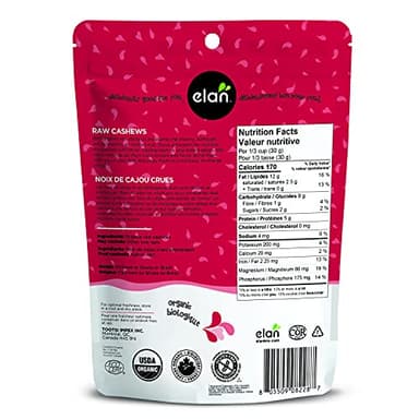 Elan Organic Raw Cashews, Unroasted, Unsalted, Non-GMO, Vegan, Gluten-Free, Kosher, Raw Nuts, Healthy Snack, 8 pack of 6.5 oz - Image 2